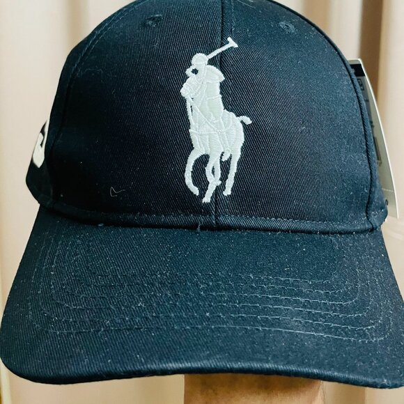 Polo Ralph Lauren Hat Big Pony #3 Adjustable Cotton Chino Ball Cap Black/White - Picture 3 of 9
